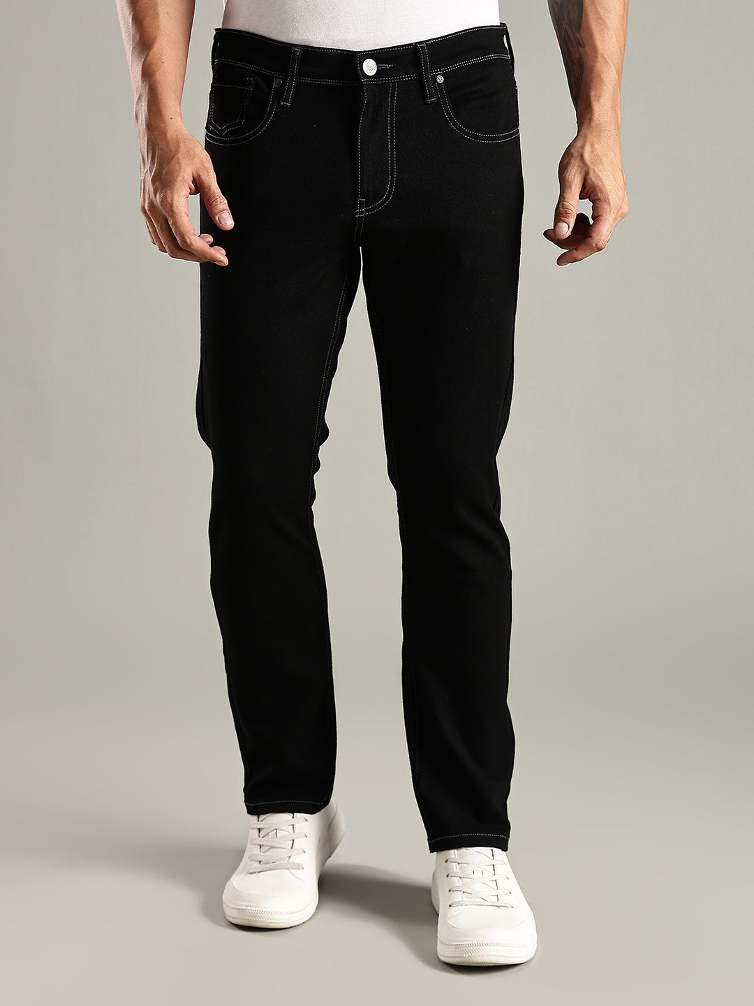 Thomas Scott Men Original Straight Fit Mid-Rise Clean Look No Fade Stretchable Jeans