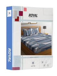 KLOTTHE Blue & Beige  Printed Cotton 300 TC Double King Bedsheet With 2 Pillow Covers