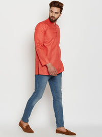 SOJANYA Men Orange Printed Straight Kurta