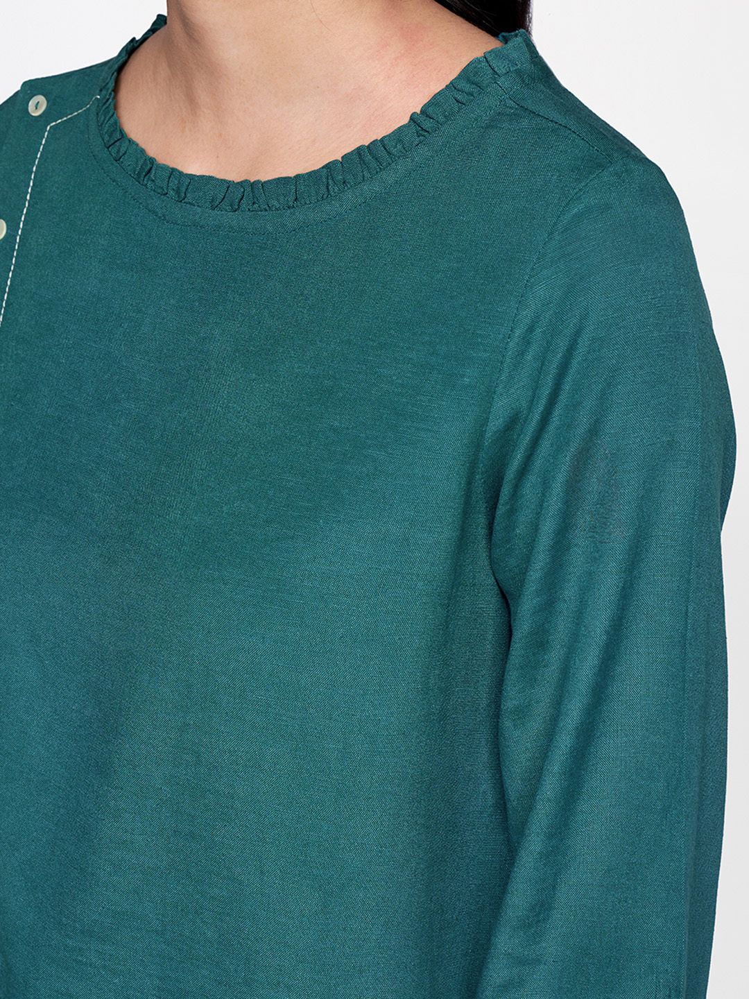 Global Desi Teal Green Solid Asymmetric Hem Top