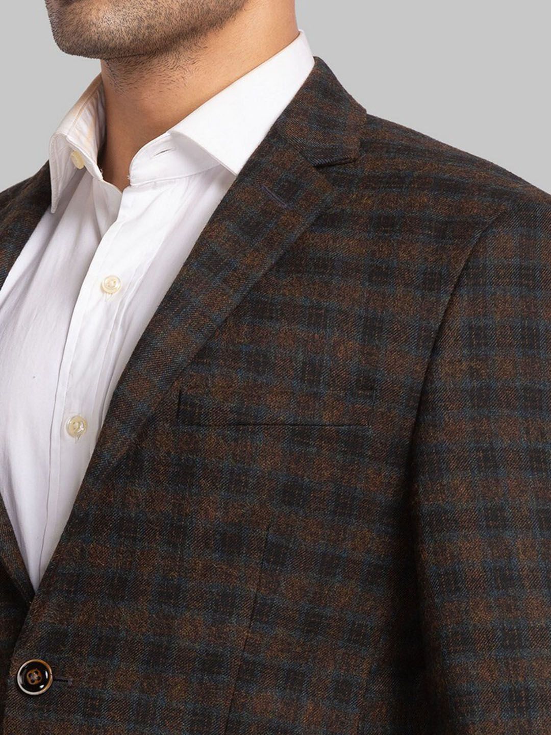 Park Avenue Men Brown Checked Super Slim-Fit Single Breasted Formal Blazers