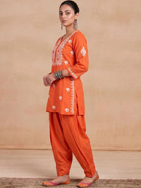 House of Chikankari Women Ethnic Motifs Embroidered Regular Thread Work Chanderi Silk Kurta with Patiala