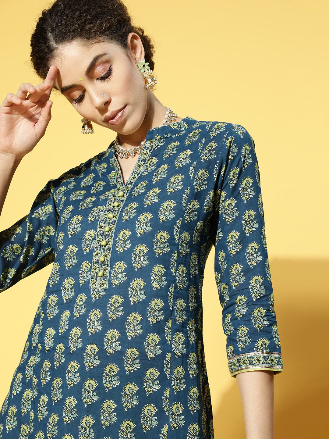 Indo Era Printed Cotton Blend Kurta Set