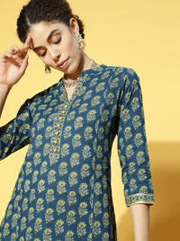 Indo Era Printed Cotton Blend Kurta Set