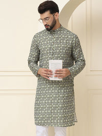 SOJANYA Band Collar Geometric Printed Pure Cotton Straight Work Kurta