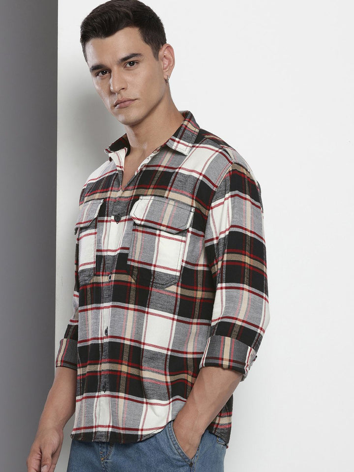 The Indian Garage Co Pure Cotton Checked Drop-Shoulder Sleeves Relaxed Fit Casual Shirt
