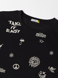 Bewakoof Conversational Printed Drop-Shoulder Sleeves Pure Cotton Oversized T-shirt