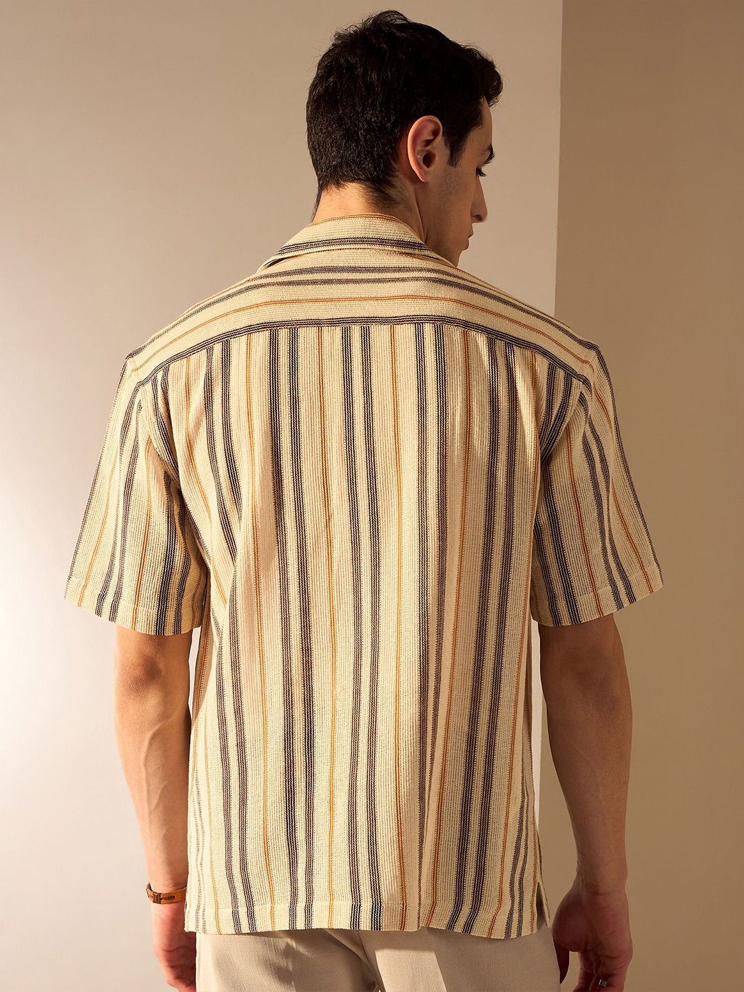 DENNISON Men Vertical Striped Oversized Crochet Shirt