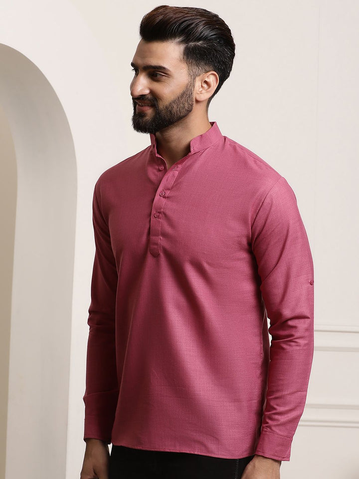 Anug by SOJANYA Men Dark Coral Mandarin Collar Kurta