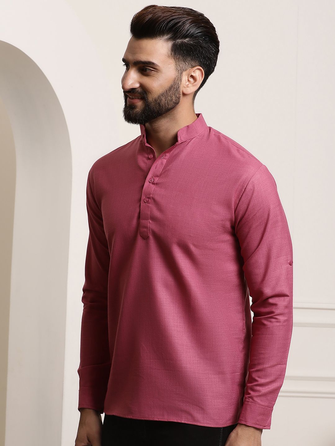 Anug by SOJANYA Men Dark Coral Mandarin Collar Kurta