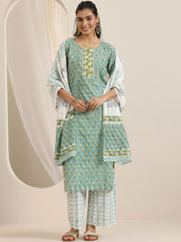 Libas Floral Printed Notch-Neck Straight Kurta With Palazzos And Dupatta