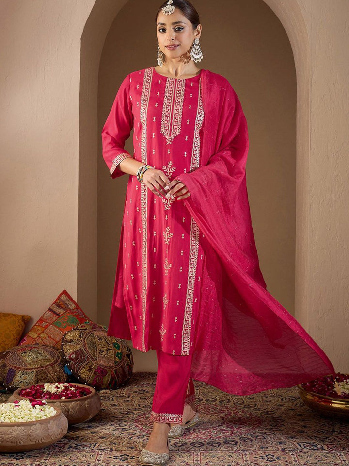 Indo Era Women Ethnic Motifs Embroidered Regular Sequinned Kurta with Trousers & With Dupatta