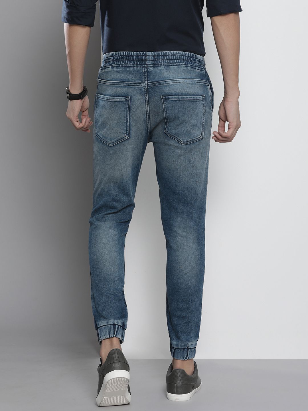 The Indian Garage Co Men Blue Cropped Jogger Heavy Fade Jeans