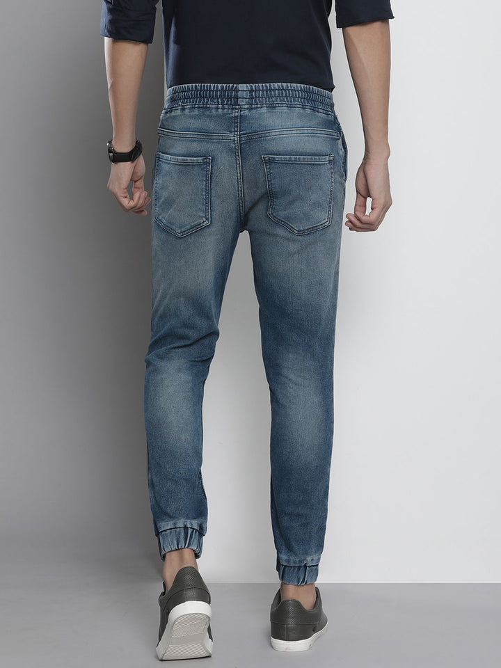 The Indian Garage Co Men Blue Cropped Jogger Heavy Fade Jeans