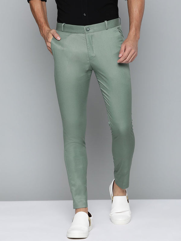 DENNISON Men Green Smart Tapered Fit Easy Wash Trousers