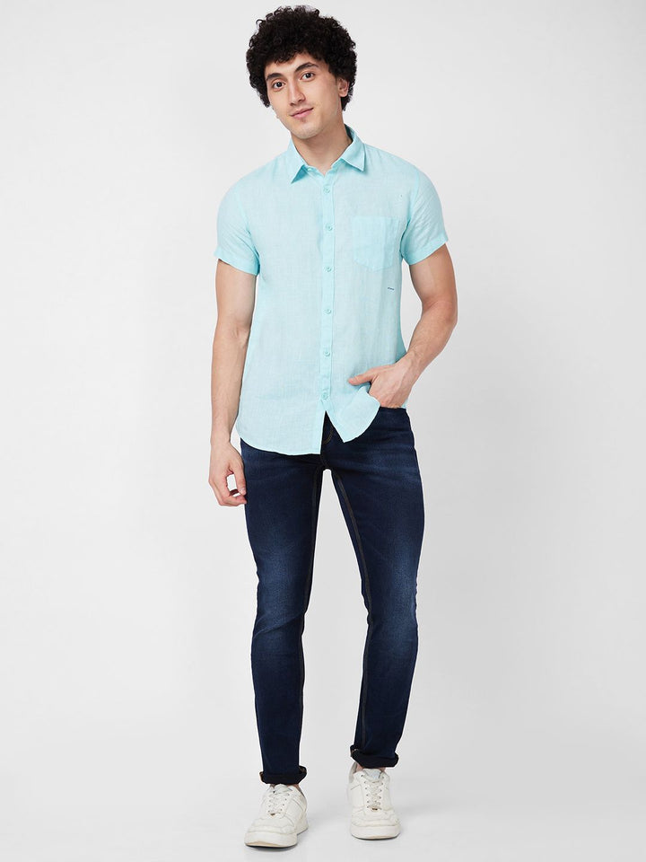 SPYKAR Spread Collar Short Sleeves Regular Fit Opaque Casual Shirt