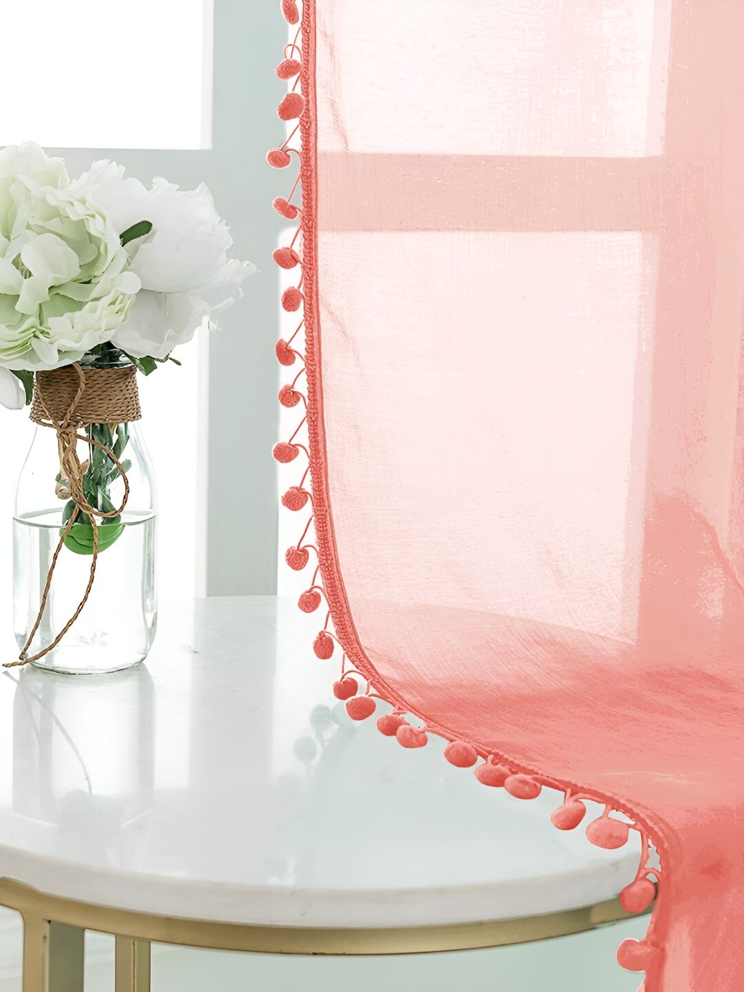 URBAN SPACE Pink 2 Pieces Sheer Door Curtains