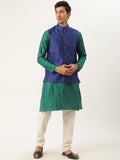 SOJANYA Kurta Sutera Jacquard Rekaan Sendiri Hijau Lelaki dengan Jaket Churidar & Nehru
