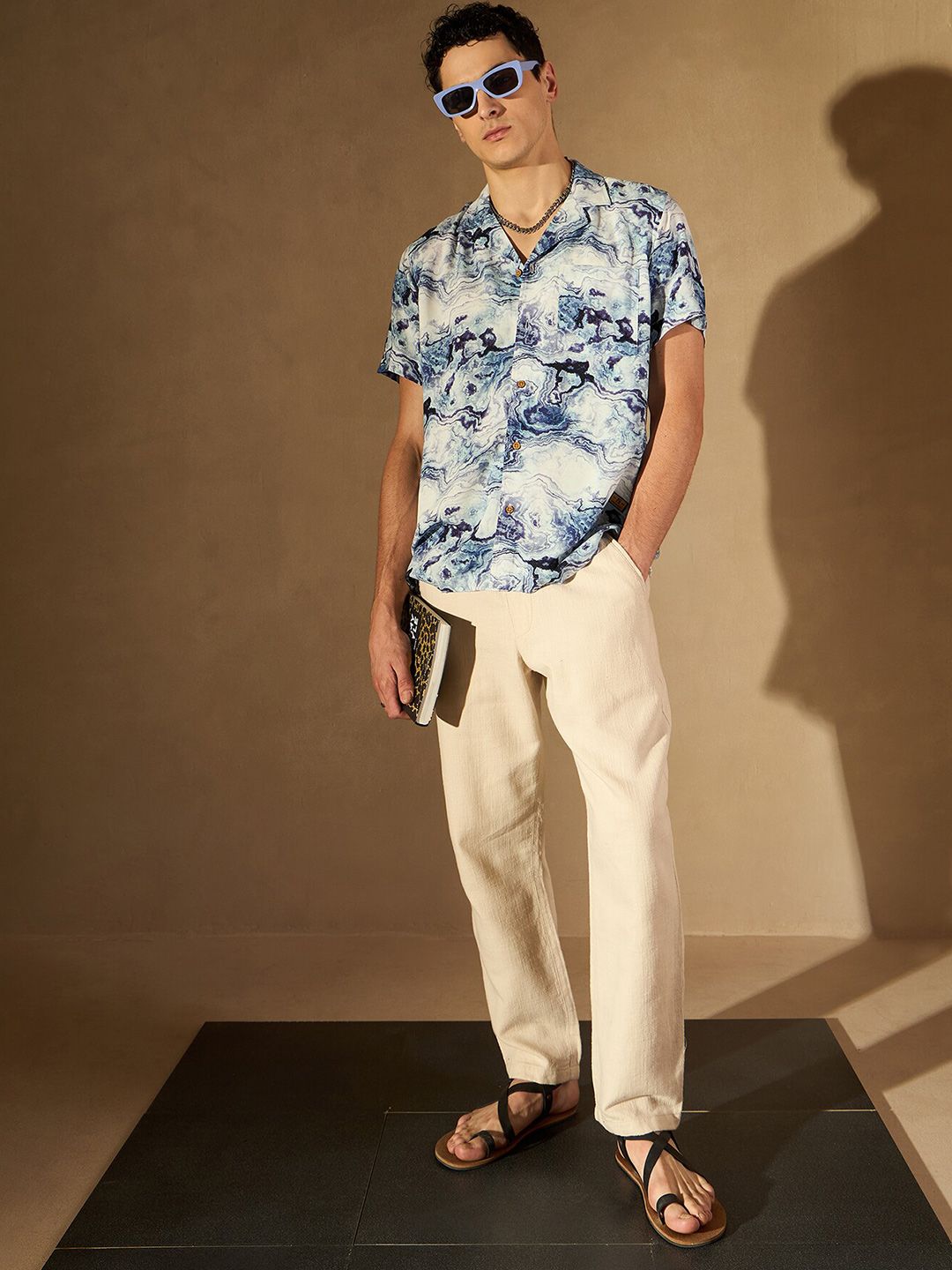 DENNISON Abstract Print Cuban Collar Smart Oversized Casual Shirt