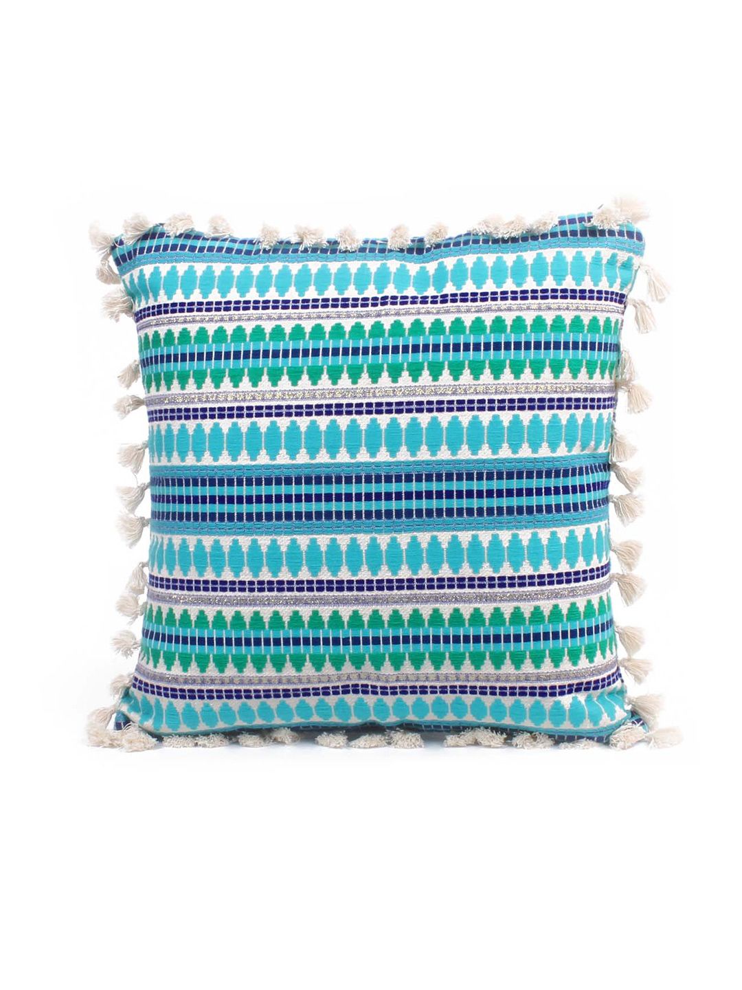 STITCHNEST Blue & White 2-Pieces Ethnic Motifs Woollen Square Cushion Covers