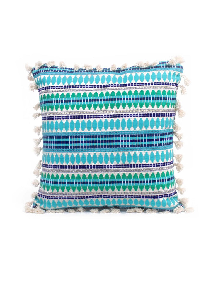 STITCHNEST Blue & White 2-Pieces Ethnic Motifs Woollen Square Cushion Covers