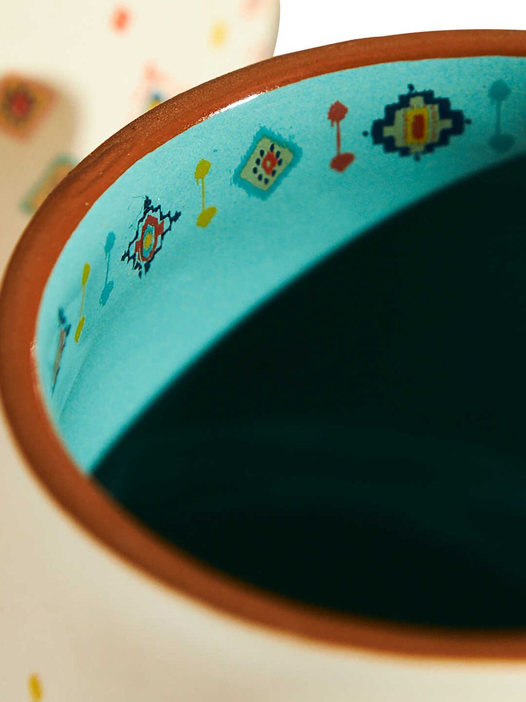 Chumbak Cream-Coloured & Green 4-Pieces Floral Printed Ceramic Glossy Cups 200 ml Each