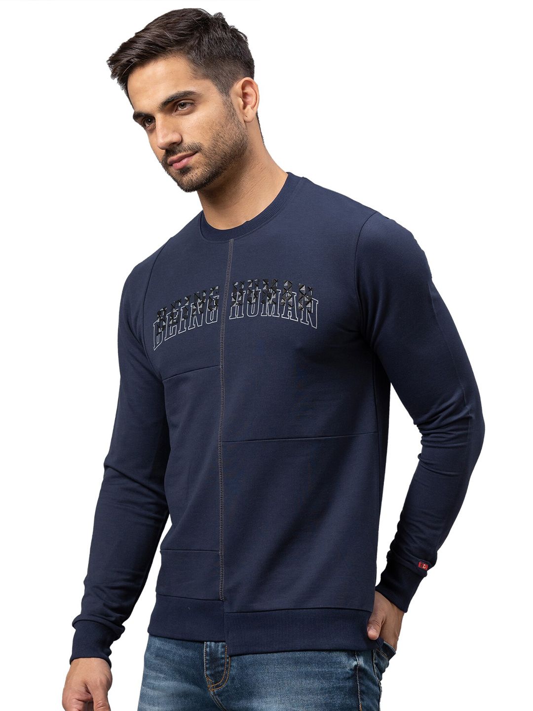 Being Human Men Navy Blue Cotton Sweatshirt