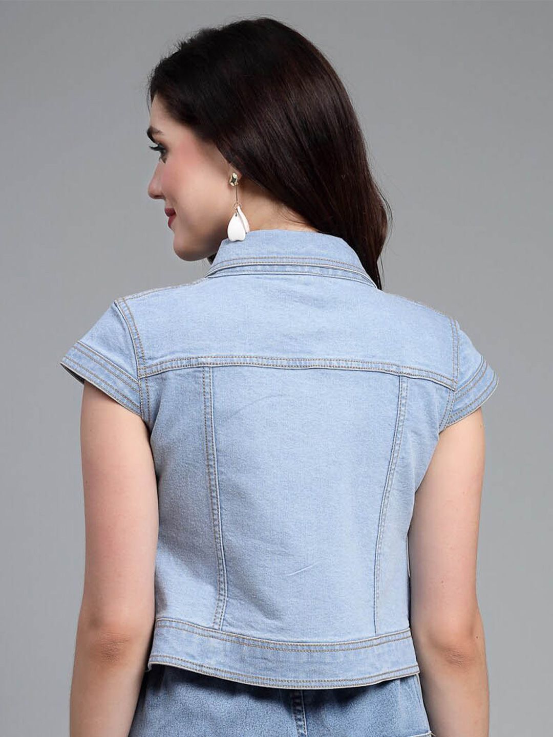 Style Quotient Women Open Front Crop Denim Shrug