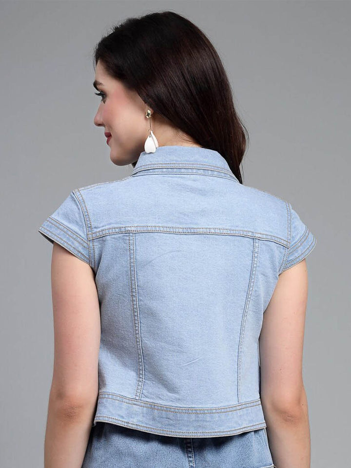 Style Quotient Women Open Front Crop Denim Shrug