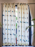 URBAN SPACE Blue & White 2 Pieces Quirky Printed Cotton Long Door Curtains