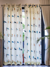 URBAN SPACE Blue & White 2 Pieces Quirky Printed Cotton Long Door Curtains