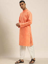 SOJANYA Men Orange Dobby Kurta