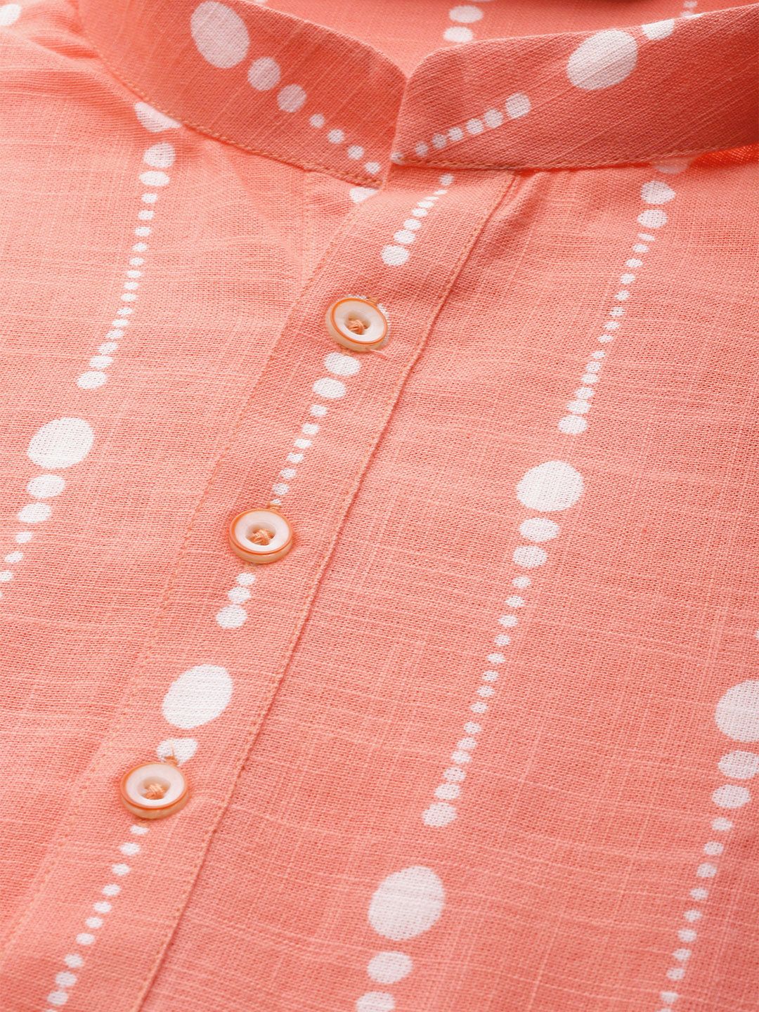 See Designs Men Peach-Coloured & White Printed Pure Cotton Straight Kurta