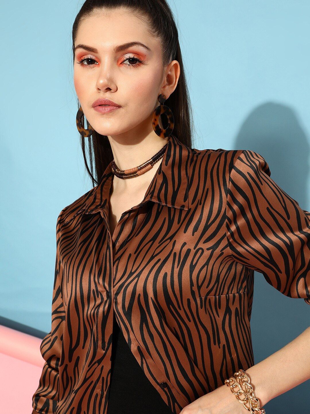 STREET 9 Animal Printed Satin Finish Regular Fit Shirt