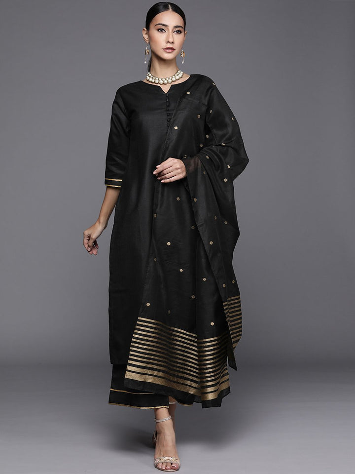 Libas Women Black Pure Cotton Kurta with Palazzos & With Dupatta