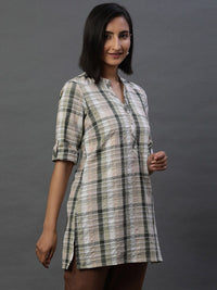 AURELIA Checked Mandarin Collar Pure Cotton Kurti