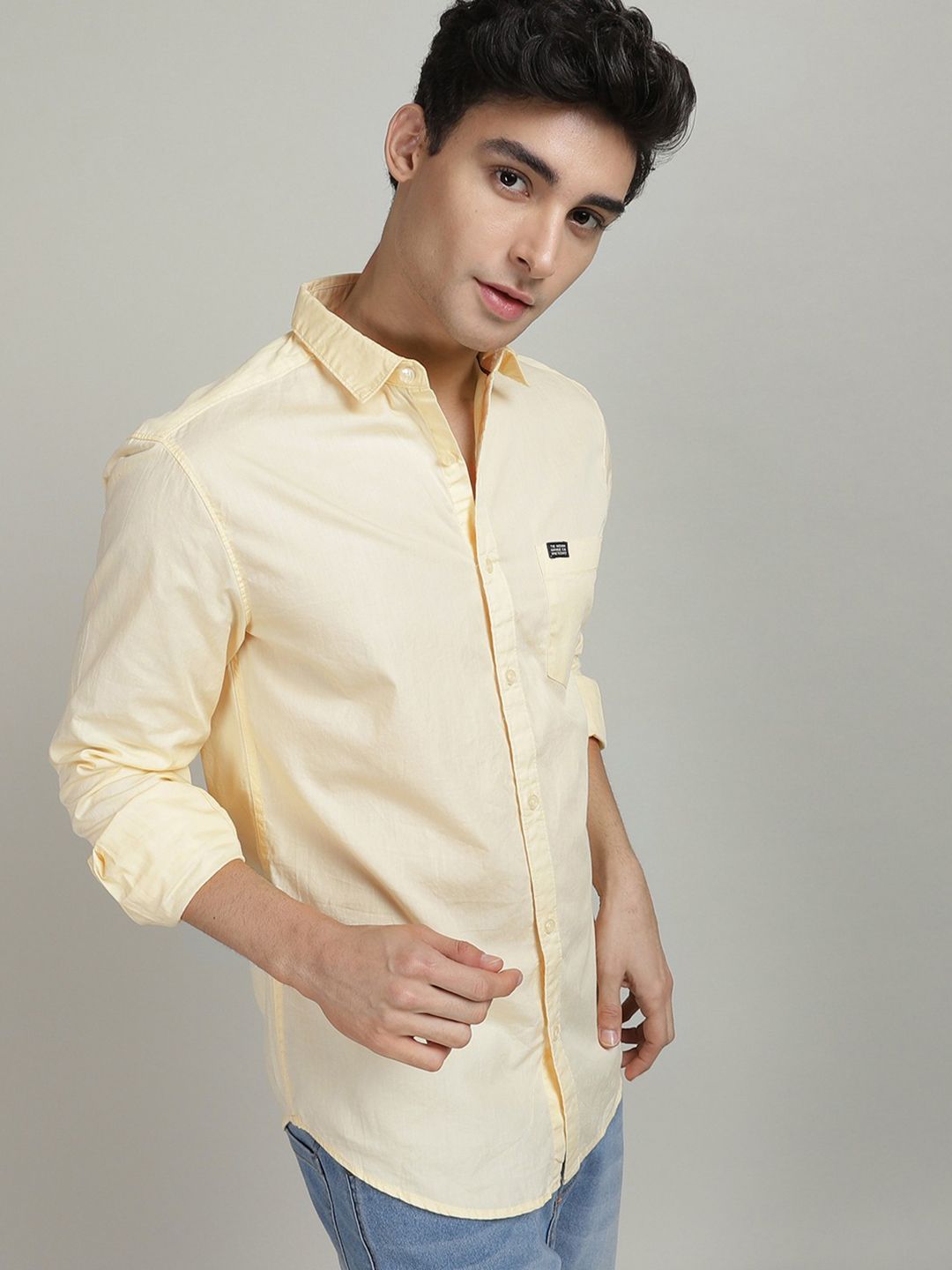 The Indian Garage Co Men Yellow Comfort Regular Fit Cotton Casual Shirt