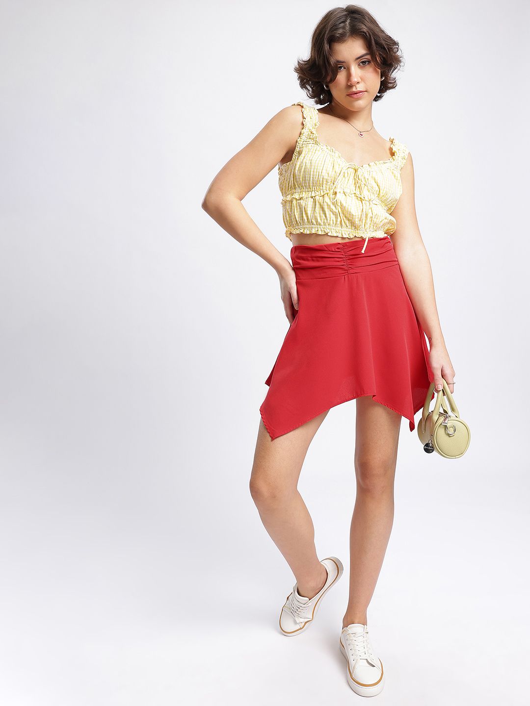 DressBerry Romantic Ruffles Asymmetric Ruched Flare Mini Skirt