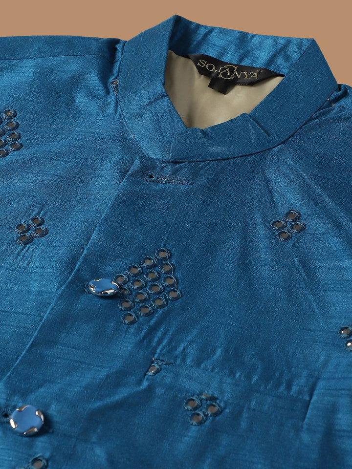 SOJANYA Ethnic Embroidered Sequinned Pure Cotton Kurta & Churidar With Nehru Jacket