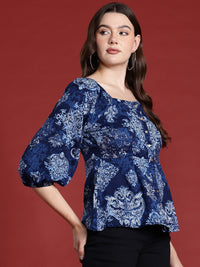 all about you Ethnic Print Puff Sleeve Top