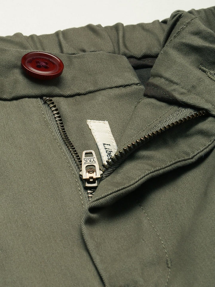 Mr Bowerbird Men Olive Green Slim Fit Solid Cropped Chinos