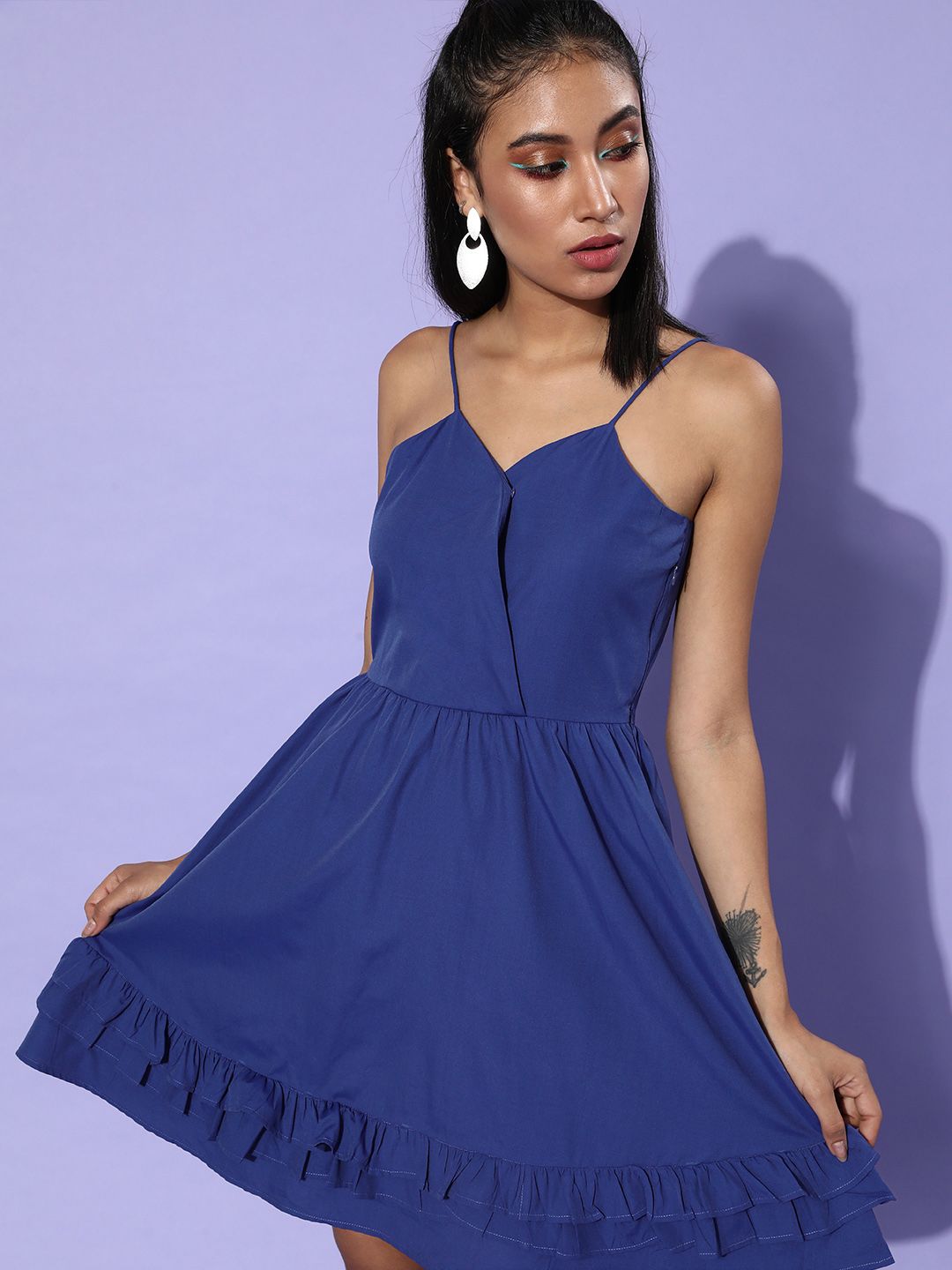 STREET 9 Women Stunning Blue Solid Ruffled Dress