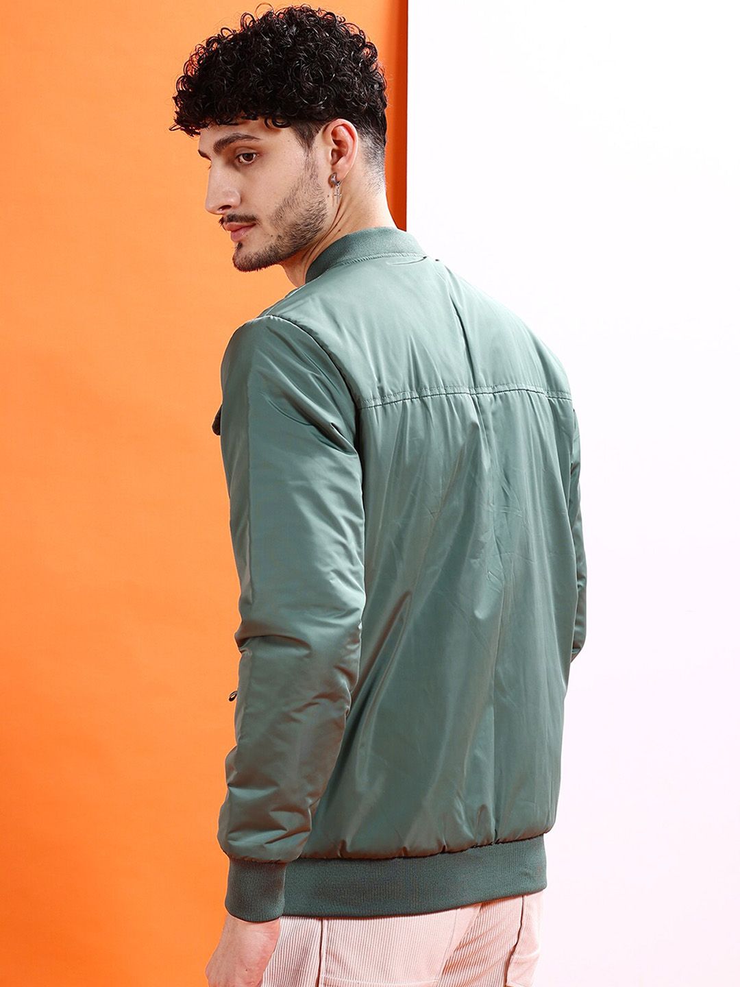 The Indian Garage Co Men Solid Regular Fit Varsity Bomber Jacket