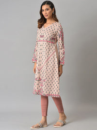 W Women Pink Ethnic Motifs Printed V-Neck Kurta