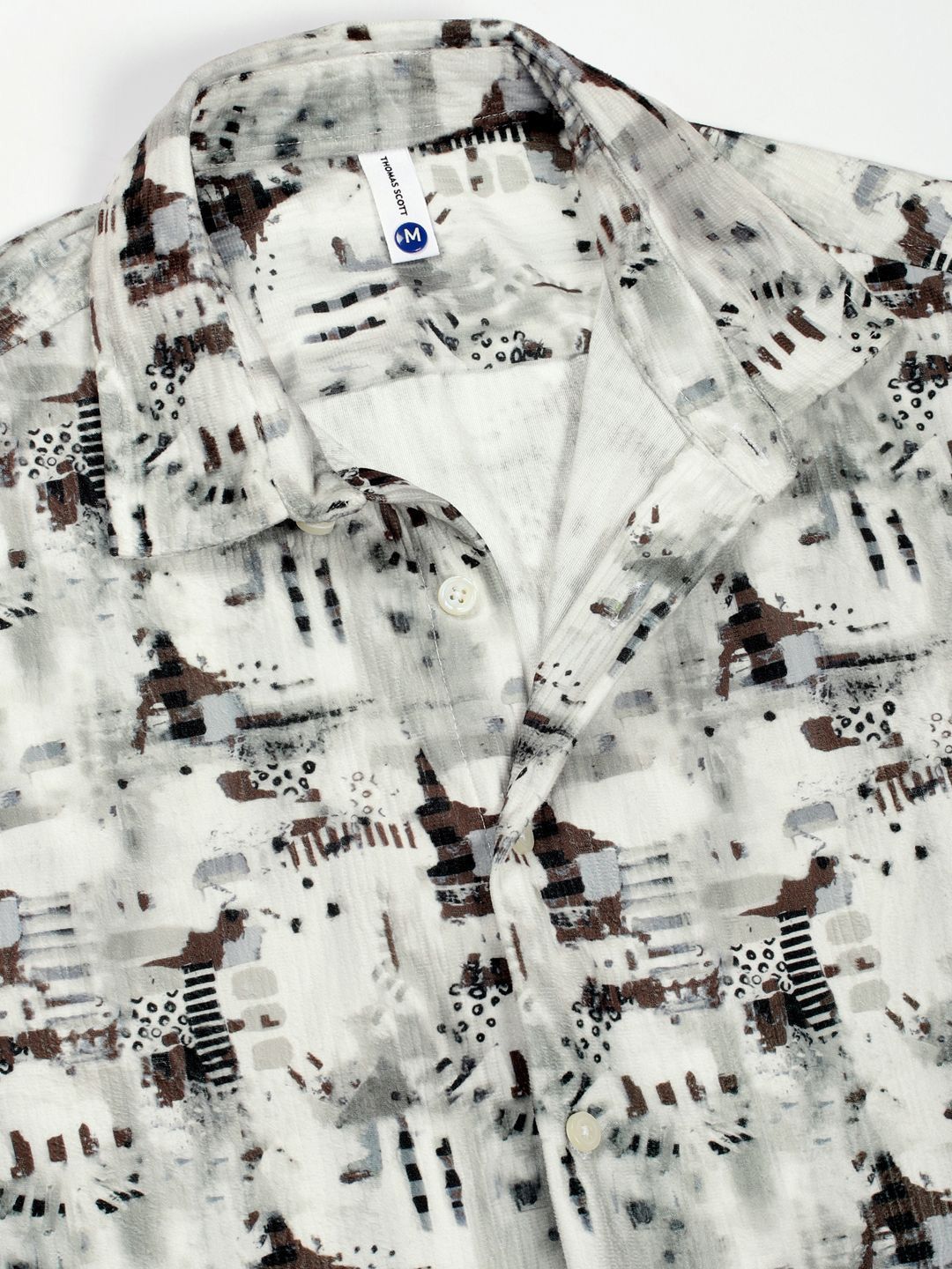 Thomas Scott Men Premium Fit Spread Collar Abstract Printed Cotton Casual Shirt