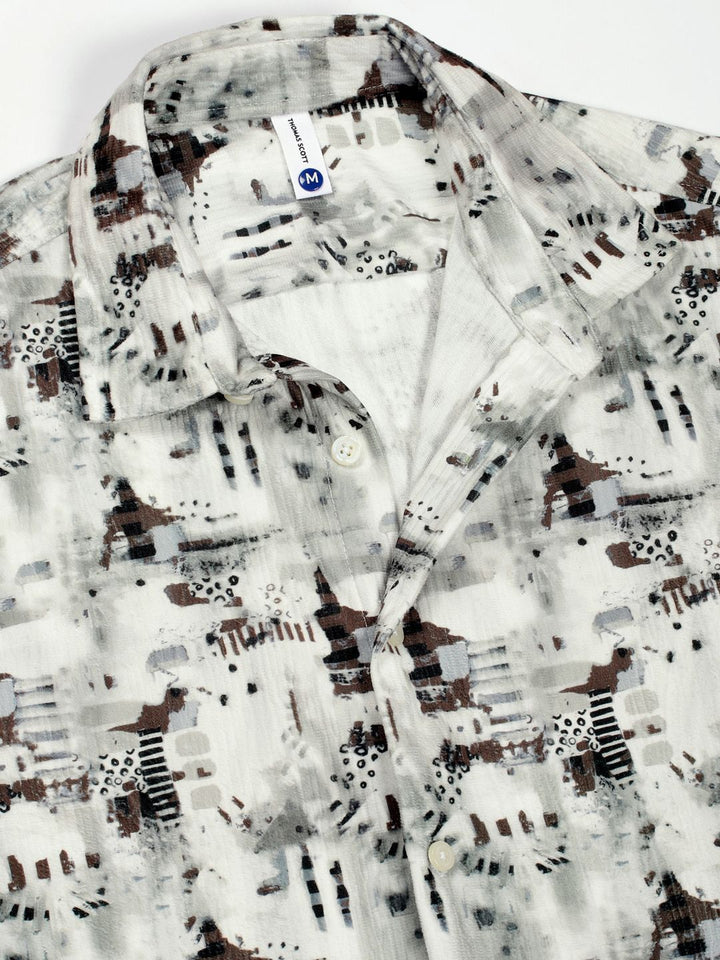 Thomas Scott Men Premium Fit Spread Collar Abstract Printed Cotton Casual Shirt