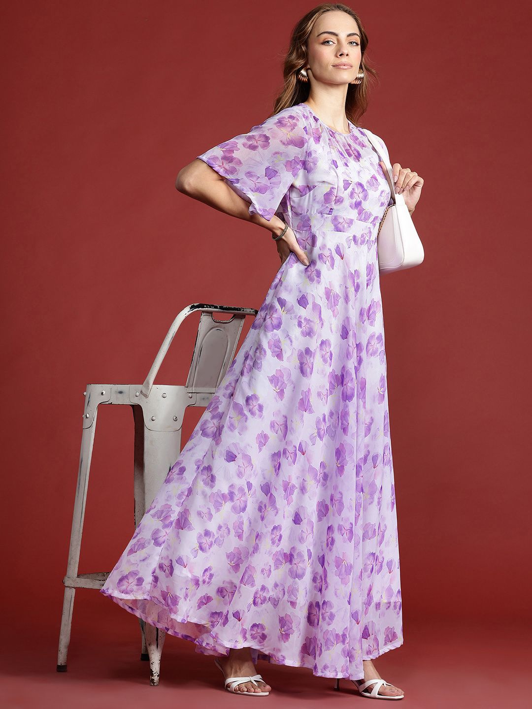 all about you Floral Print Flared Sleeve Maxi Dress