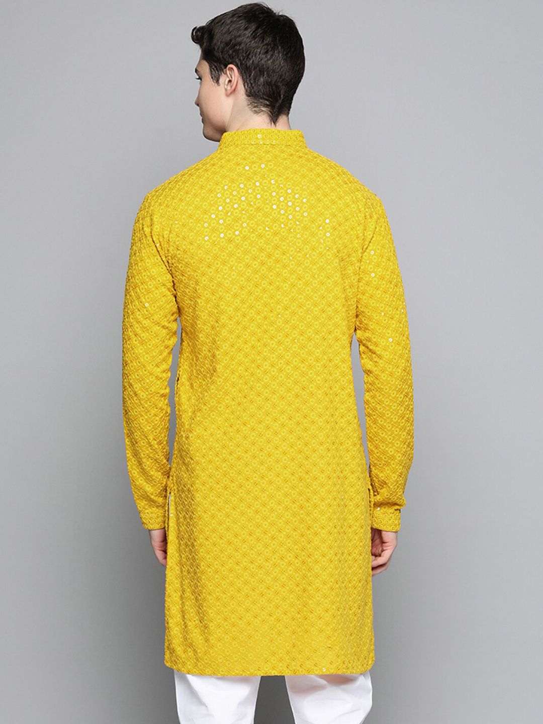 Jompers Floral Embroidered Sequinned Chikankari Cotton Kurta