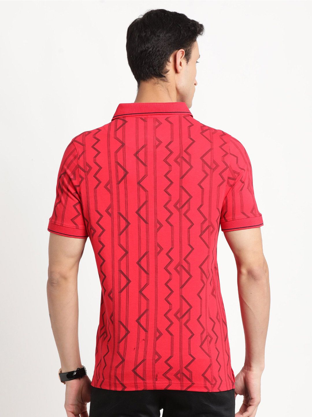 Turtle Slim Fit Geometric Printed Polo Collar Cotton T-Shirt