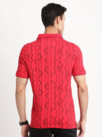 Turtle Slim Fit Geometric Printed Polo Collar Cotton T-Shirt